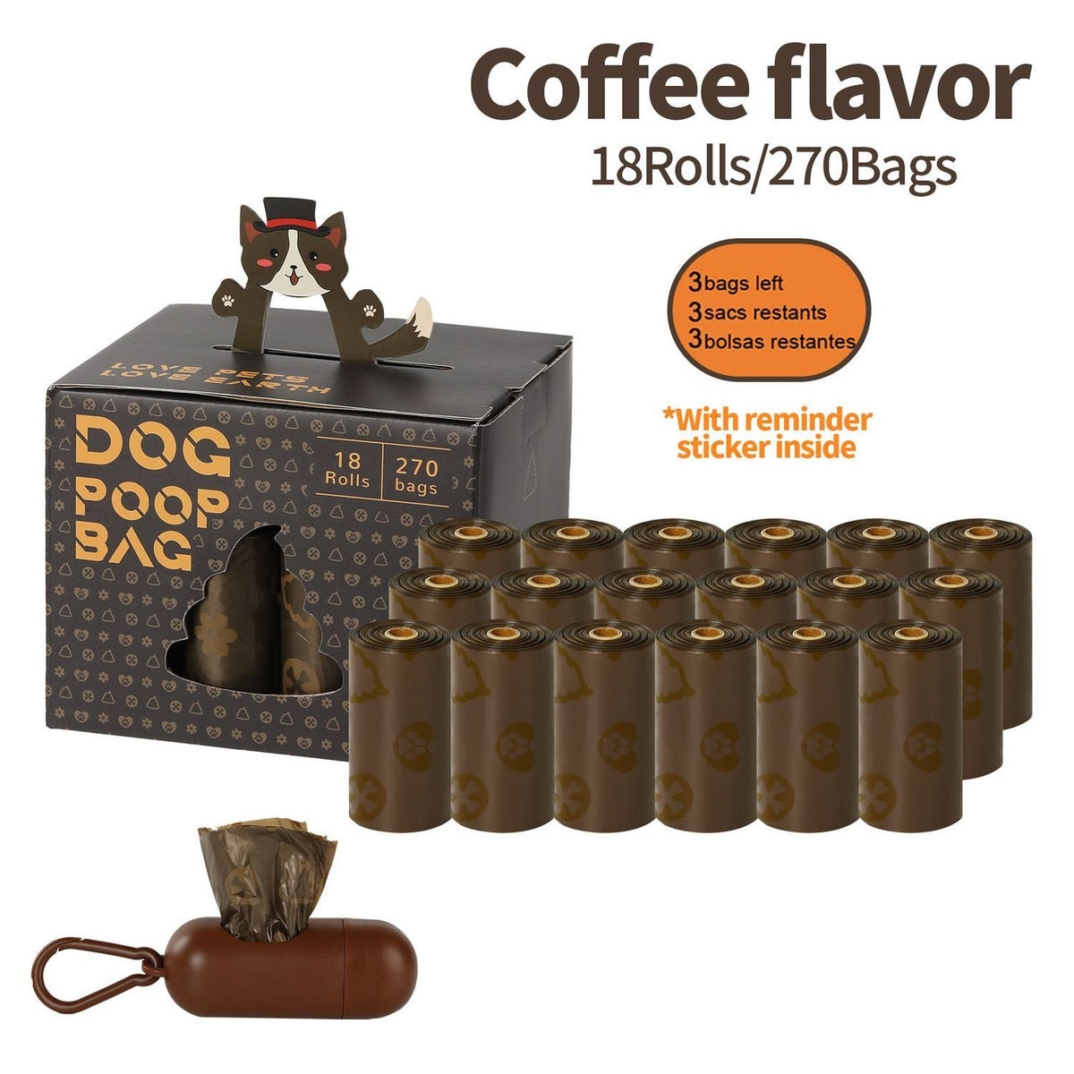 Scented Pet Waste Bags, Thickened Disposable Dog Poop Bags with Reminder Stickers