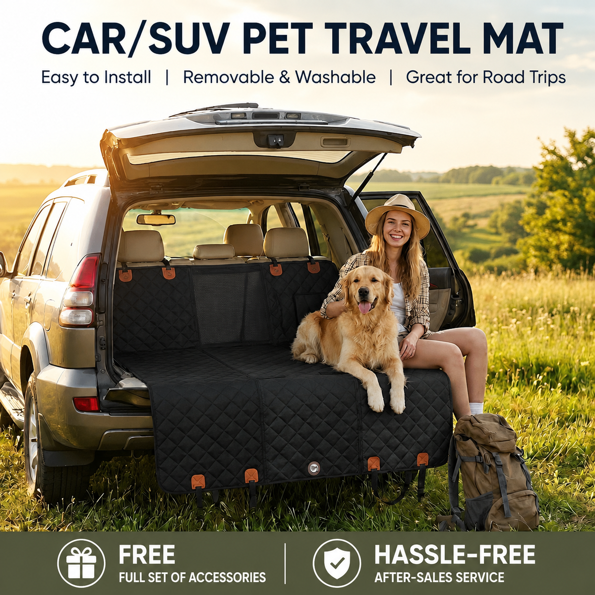 Waterproof Non-Slip Foldable Pet Car Seat Mat for Dogs & Cats, 132 × 158 cm