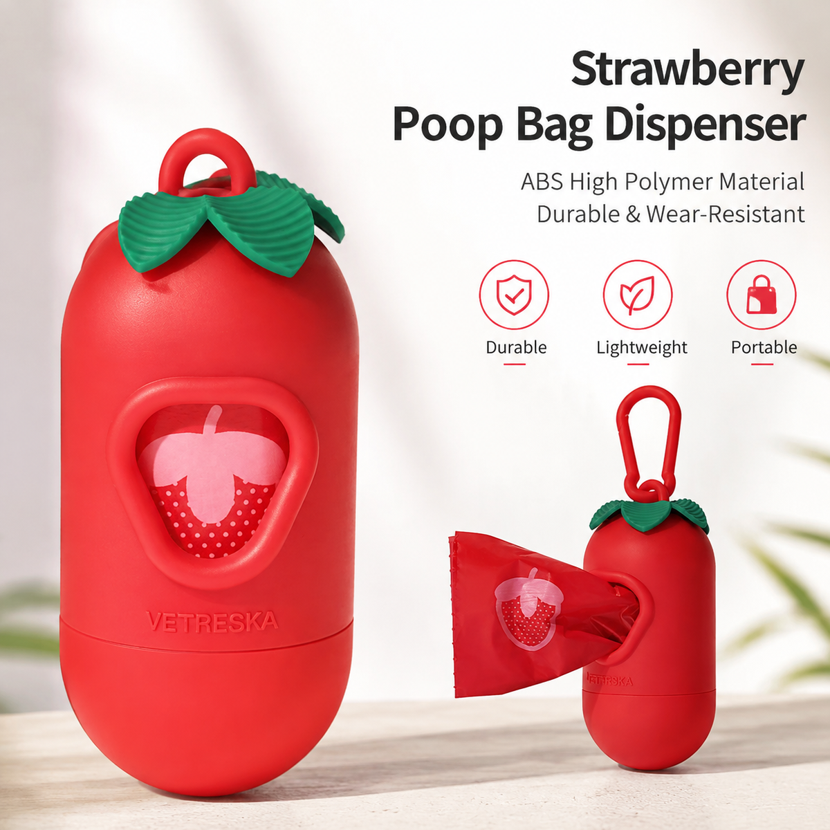 Strawberry Pet Poop Bag Dispenser and Refill Set