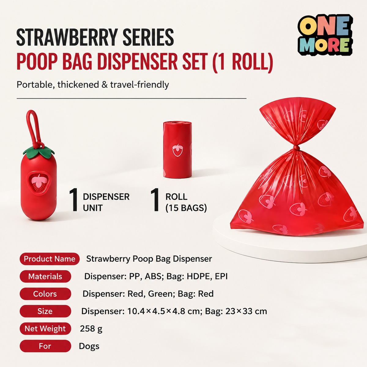 Strawberry Pet Poop Bag Dispenser and Refill Set