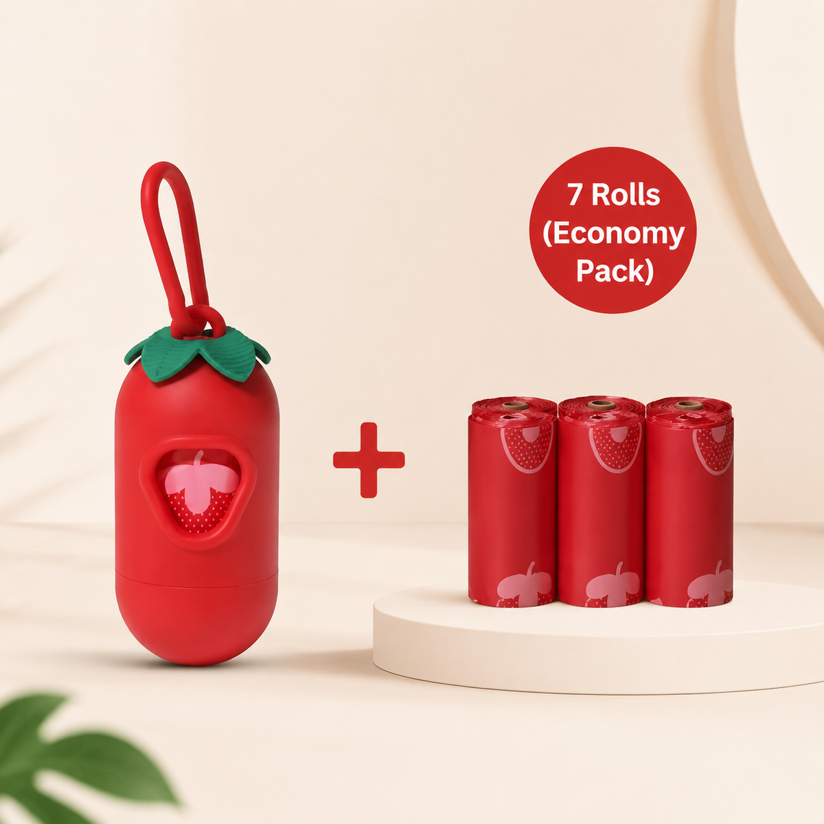 Strawberry Pet Poop Bag Dispenser and Refill Set