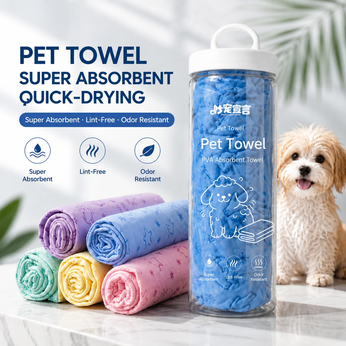 Quick-Dry Absorbent Pet Towel for Dogs and Cats, Oversized Thick Soft Faux Chamois Bath Towel, Pet Hair Resistant